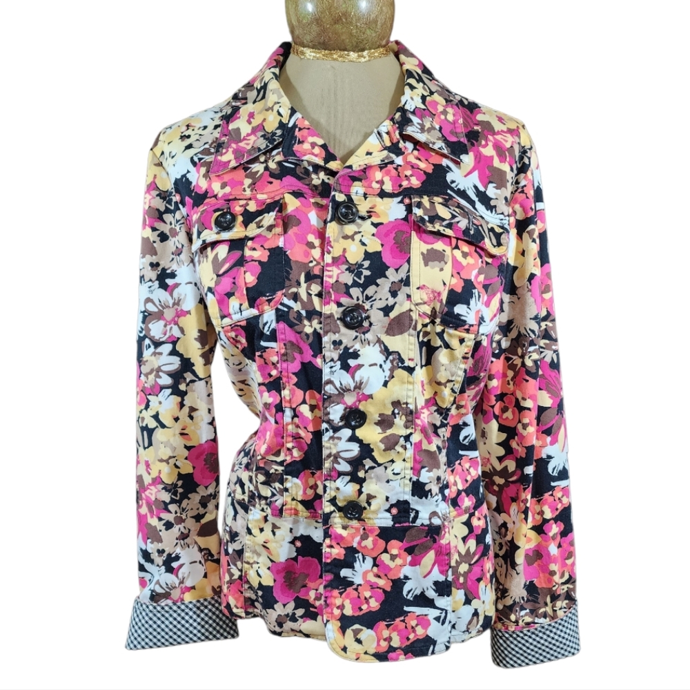 Christopher & Banks Stretch Flowered Jacket Size Large